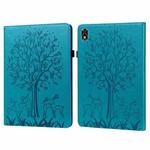 For Lenovo Legion Y700 Tree & Deer Pattern Pressed Printing Leather Tablet Case(Blue)