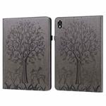 For Lenovo Legion Y700 Tree & Deer Pattern Pressed Printing Leather Tablet Case(Grey)