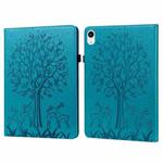 For iPad mini 6 Tree & Deer Pattern Pressed Printing Leather Tablet Case(Blue)