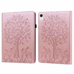 For iPad mini 6 Tree & Deer Pattern Pressed Printing Leather Tablet Case(Pink)