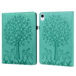 For iPad mini 6 Tree & Deer Pattern Pressed Printing Leather Tablet Case(Green)