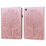 For Samsung Galaxy Tab A8 10.5 2021 SM-X200 / SM-X205 Tree & Deer Pattern Pressed Printing Leather Tablet Case(Pink)