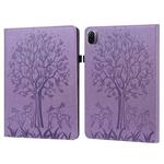 For Xiaomi Pad 5 / 5 Pro Tree & Deer Pattern Pressed Printing Leather Tablet Case with Sleep / Wake-up(Purple)