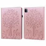 For Xiaomi Pad 5 / 5 Pro Tree & Deer Pattern Pressed Printing Leather Tablet Case with Sleep / Wake-up(Pink)