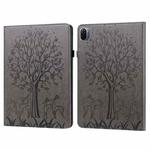 For Xiaomi Pad 5 / 5 Pro Tree & Deer Pattern Pressed Printing Leather Tablet Case with Sleep / Wake-up(Grey)