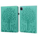 For Xiaomi Pad 5 / 5 Pro Tree & Deer Pattern Pressed Printing Leather Tablet Case with Sleep / Wake-up(Green)