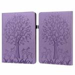 For Amazon Kindle Paperwhite 5 2021 Tree & Deer Pattern Pressed Printing Leather Tablet Case with Sleep / Wake-up(Purple)