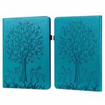 For Amazon Kindle Paperwhite 5 2021 Tree & Deer Pattern Pressed Printing Leather Tablet Case with Sleep / Wake-up(Blue)
