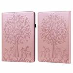 For Amazon Kindle Paperwhite 5 2021 Tree & Deer Pattern Pressed Printing Leather Tablet Case with Sleep / Wake-up(Pink)