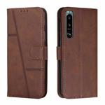 For Sony Xperia 5 III Stitching Calf Texture Buckle Leather Phone Case(Brown)