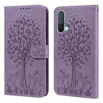 For OnePlus Nord CE 5G Tree & Deer Pattern Pressed Printing Horizontal Flip Leather Phone Case(Purple)
