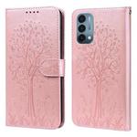 For OnePlus Nord N200 5G Tree & Deer Pattern Pressed Printing Horizontal Flip Leather Phone Case(Pink)