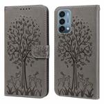 For OnePlus Nord N200 5G Tree & Deer Pattern Pressed Printing Horizontal Flip Leather Phone Case(Grey)