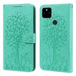 For Google Pixel 5a 5G Tree & Deer Pattern Pressed Printing Horizontal Flip Leather Phone Case(Green)