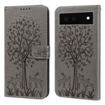 For Google Pixel 6 Tree & Deer Pattern Pressed Printing Horizontal Flip Leather Phone Case(Grey)