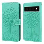 For Google Pixel 6 Pro Tree & Deer Pattern Pressed Printing Horizontal Flip Leather Phone Case(Green)