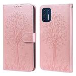 For Motorola Moto G9 Plus Tree & Deer Pattern Pressed Printing Horizontal Flip Leather Phone Case(Pink)