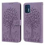 For Motorola Moto G9 Plus Tree & Deer Pattern Pressed Printing Horizontal Flip Leather Phone Case(Purple)