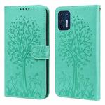 For Motorola Moto G9 Plus Tree & Deer Pattern Pressed Printing Horizontal Flip Leather Phone Case(Green)