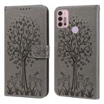 For Motorola Moto G30 / G20 / G10 Tree & Deer Pattern Pressed Printing Horizontal Flip Leather Phone Case(Grey)