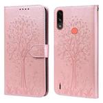 For Motorola Moto E7i Power / E7 Power Tree & Deer Pattern Pressed Printing Horizontal Flip Leather Phone Case(Pink)