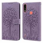 For Motorola Moto E7i Power / E7 Power Tree & Deer Pattern Pressed Printing Horizontal Flip Leather Phone Case(Purple)