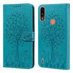 For Motorola Moto E7i Power / E7 Power Tree & Deer Pattern Pressed Printing Horizontal Flip Leather Phone Case(Blue)