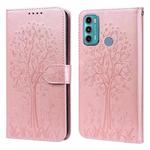 For Motorola Moto G60 Tree & Deer Pattern Pressed Printing Horizontal Flip Leather Phone Case(Pink)