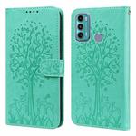 For Motorola Moto G60 Tree & Deer Pattern Pressed Printing Horizontal Flip Leather Phone Case(Green)