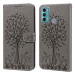 For Motorola Moto G60 Tree & Deer Pattern Pressed Printing Horizontal Flip Leather Phone Case(Grey)