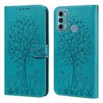 For Motorola Moto G60 Tree & Deer Pattern Pressed Printing Horizontal Flip Leather Phone Case(Blue)