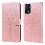 For OPPO A16 Tree & Deer Pattern Pressed Printing Horizontal Flip Leather Phone Case(Pink)