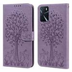 For OPPO A16 Tree & Deer Pattern Pressed Printing Horizontal Flip Leather Phone Case(Purple)