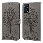 For OPPO A16 Tree & Deer Pattern Pressed Printing Horizontal Flip Leather Phone Case(Grey)
