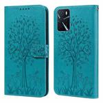 For OPPO A16 Tree & Deer Pattern Pressed Printing Horizontal Flip Leather Phone Case(Blue)