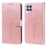 For Realme 8i Tree & Deer Pattern Pressed Printing Horizontal Flip Leather Phone Case(Pink)