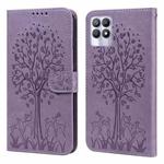 For Realme 8i Tree & Deer Pattern Pressed Printing Horizontal Flip Leather Phone Case(Purple)