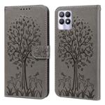 For Realme 8i Tree & Deer Pattern Pressed Printing Horizontal Flip Leather Phone Case(Grey)