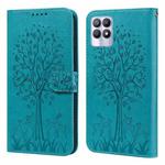 For Realme 8i Tree & Deer Pattern Pressed Printing Horizontal Flip Leather Phone Case(Blue)