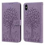 For iPhone XS Max Tree & Deer Pattern Pressed Printing Horizontal Flip Leather Phone Case(Purple)