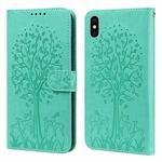 For iPhone XS Max Tree & Deer Pattern Pressed Printing Horizontal Flip Leather Phone Case(Green)