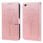 For iPhone SE 2022 / 7 / 8 / SE 2020 Tree & Deer Pattern Pressed Printing Horizontal Flip Leather Phone Case(Pink)