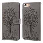 For iPhone SE 2022 / 7 / 8 / SE 2020 Tree & Deer Pattern Pressed Printing Horizontal Flip Leather Phone Case(Grey)