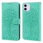For iPhone 11 Tree & Deer Pattern Pressed Printing Horizontal Flip Leather Phone Case (Green)