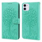 For iPhone 12 mini  / 13 mini Tree & Deer Pattern Pressed Printing Horizontal Flip Leather Phone Case (Green)