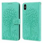 For iPhone X / XS Tree & Deer Pattern Pressed Printing Horizontal Flip Leather Phone Case(Green)