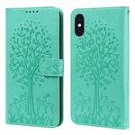 For iPhone XR Tree & Deer Pattern Pressed Printing Horizontal Flip Leather Phone Case(Green)