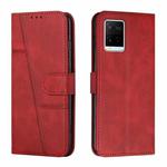 For vivo Y33s / Y21 2021 / Y21s Stitching Calf Texture Buckle Leather Phone Case(Red)