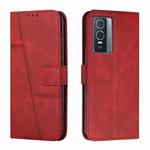 For vivo Y76 / Y76s Stitching Calf Texture Buckle Leather Phone Case(Red)