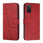 For Samsung Galaxy A03s 166mm Stitching Calf Texture Buckle Leather Phone Case(Red)